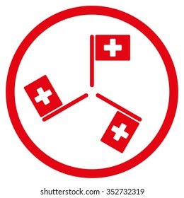 Hospital Flags vector icon. Style is flat circled symbol, red color, rounded angles, white background.
