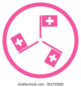 Hospital Flags vector icon. Style is flat circled symbol, pink color, rounded angles, white background.