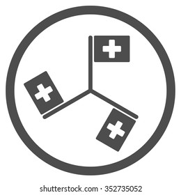 Hospital Flags vector icon. Style is flat circled symbol, gray color, rounded angles, white background.