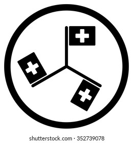 Hospital Flags vector icon. Style is flat circled symbol, black color, rounded angles, white background.