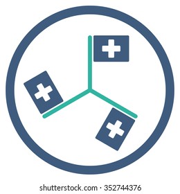 Hospital Flags vector icon. Style is bicolor flat circled symbol, cobalt and cyan colors, rounded angles, white background.