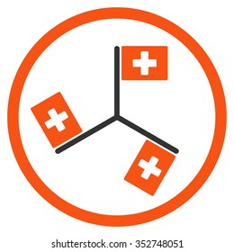 Hospital Flags vector icon. Style is bicolor flat circled symbol, orange and gray colors, rounded angles, white background.