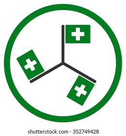 Hospital Flags vector icon. Style is bicolor flat circled symbol, green and gray colors, rounded angles, white background.