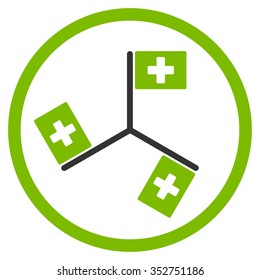Hospital Flags vector icon. Style is bicolor flat circled symbol, eco green and gray colors, rounded angles, white background.