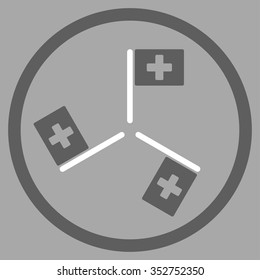 Hospital Flags vector icon. Style is bicolor flat circled symbol, dark gray and white colors, rounded angles, silver background.
