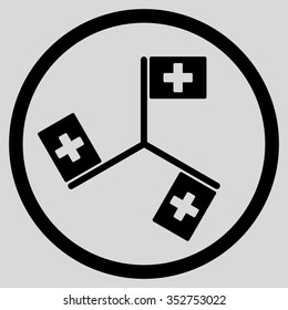 Hospital Flags vector icon. Style is flat circled symbol, black color, rounded angles, light gray background.