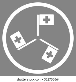 Hospital Flags vector icon. Style is flat circled symbol, white color, rounded angles, gray background.