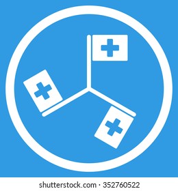 Hospital Flags vector icon. Style is flat circled symbol, white color, rounded angles, blue background.
