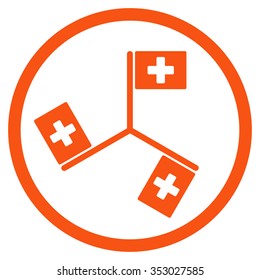 Hospital Flags vector icon. Style is flat circled symbol, orange color, rounded angles, white background.