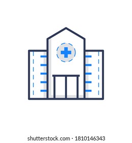 hospital, flat blue outline icon 