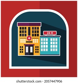 Hospital Flat Colored Icon. architectural design of a hospital building.