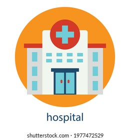 Hospital flat icon. Editable stroke. Design template vector