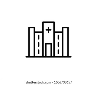 Hospital flat icon. Thin line signs for design logo, visit card, etc. Single high-quality outline symbol for web design or mobile app. Hospital outline pictogram.