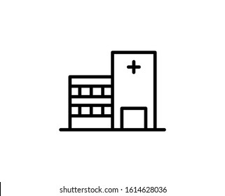 Icono plano del hospital. Señales de línea delgada para el logotipo de diseño, tarjeta de visita, etc. Símbolo único de esquema de alta calidad para diseño web o aplicación móvil. Pictograma del contorno del hospital.