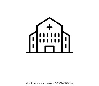 Hospital flat icon. Thin line signs for design logo, visit card, etc. Single high-quality outline symbol for web design or mobile app. Hospital outline pictogram.