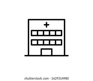 Hospital flat icon. Thin line signs for design logo, visit card, etc. Single high-quality outline symbol for web design or mobile app. Hospital outline pictogram.