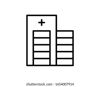 Icono plano del hospital. Señales de línea delgada para el logotipo de diseño, tarjeta de visita, etc. Símbolo único de esquema de alta calidad para diseño web o aplicación móvil. Pictograma del contorno del hospital.