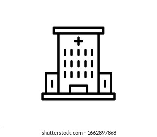 Krankenhausflachsymbol. Leuchtende Zeichen für Design-Logo, Visitenkarte usw. Einmaliges, qualitativ hochwertiges Umrisssymbol für Webdesign oder mobile App. Skizze für das Krankenhaus.