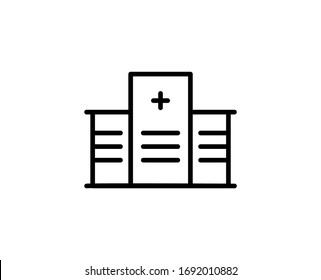 Hospital flat icon. Thin line signs for design logo, visit card, etc. Single high-quality outline symbol for web design or mobile app. Hospital outline pictogram.
