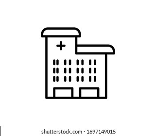 Icono plano del hospital. Señales de línea delgada para el logotipo de diseño, tarjeta de visita, etc. Símbolo único de esquema de alta calidad para diseño web o aplicación móvil. Pictograma del contorno del hospital.