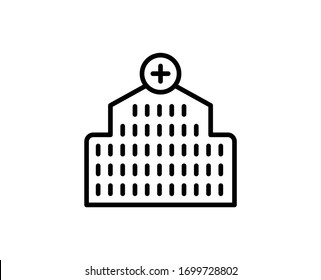 Icono plano del hospital. Señales de línea delgada para el logotipo de diseño, tarjeta de visita, etc. Símbolo único de esquema de alta calidad para diseño web o aplicación móvil. Pictograma del contorno del hospital.
