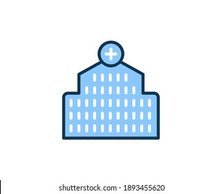 Icono plano del hospital. Señales de línea delgada para el logotipo de diseño, tarjeta de visita, etc. Símbolo de esquema único de alta calidad para diseño web o aplicación móvil. Pictograma de contorno médico.