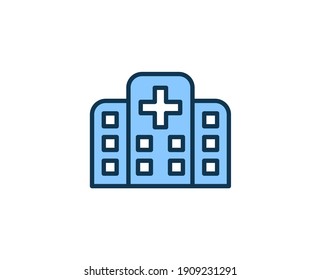 Icono plano del hospital. Señales de línea delgada para el logotipo de diseño, tarjeta de visita, etc. Símbolo de esquema único de alta calidad para diseño web o aplicación móvil. Pictograma de contorno médico.