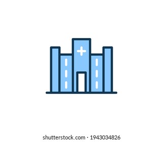 Hospital flat icon. Thin line signs for design logo, visit card, etc. Single high-quality outline symbol for web design or mobile app. Medical outline pictogram.