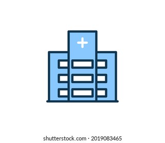 Icono plano del hospital. Señales de línea delgada para el logotipo de diseño, tarjeta de visita, etc. Símbolo de esquema único de alta calidad para diseño web o aplicación móvil. Pictograma de contorno médico.