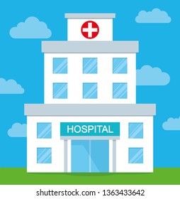 Hospital in flat style icon. Vector illustration