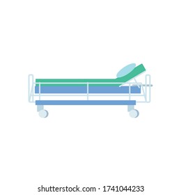 Hospital furniture, medical bed, isolated on white background. Medical equipment icon of clinical instrument. Cartoon stretcher. Part of hospital equipment. Healthcare element.Flat vector illustration