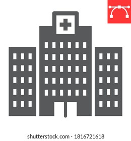 Hospital glyph icon, AIDS and building, AIDS center sign vector graphics, editable stroke solid icon, eps 10