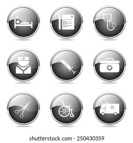 Hospital Health Black Vector Button Icon Design Set