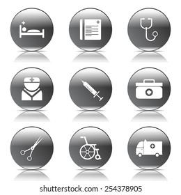 Hospital Health Black Vector Button Icon Design Set