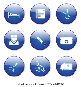 Hospital Health Blue Vector Button Icon Design Set