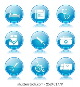 Hospital Health Blue Vector Button Icon Design Set