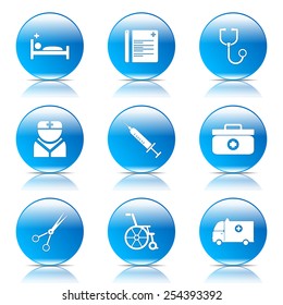 Hospital Health Blue Vector Button Icon Design Set