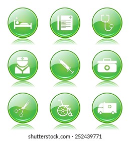 Hospital Health Green Vector Button Icon Design Set