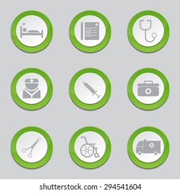 Hospital Health Green Vector Button Icon Design Set