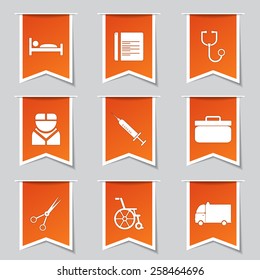 Hospital Health Label Vector Orange Icon Design Set