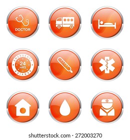 Hospital Health Orange Vector Button Icon Design Set 2