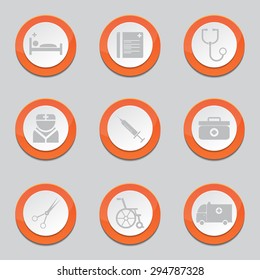 Hospital Health Orange Vector Button Icon Design Set