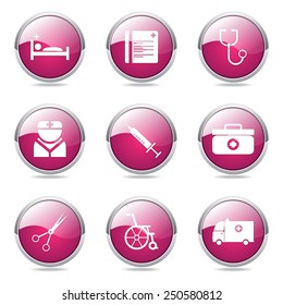 Hospital Health Pink Vector Button Icon Design Set