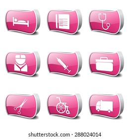 Hospital Health Pink Vector Button Icon Design Set