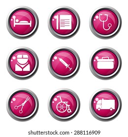 Hospital Health Pink Vector Button Icon Design Set
