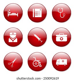 Hospital Health Red Vector Button Icon Design Set