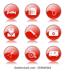 Hospital Health Red Vector Button Icon Design Set