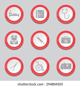 Hospital Health Red Vector Button Icon Design Set