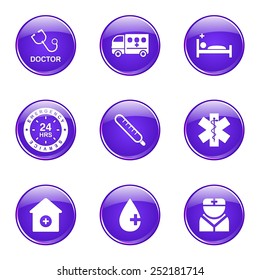Hospital Health Violet Vector Button Icon Design Set 2