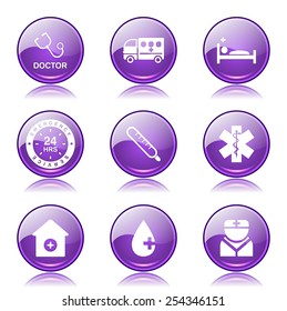 Hospital Health Violet Vector Button Icon Design Set 2